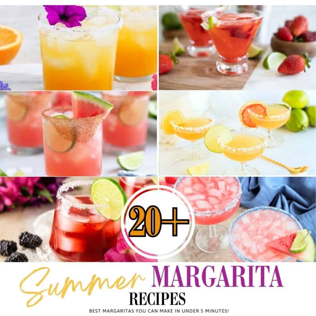 A variety of summer margarita recipes in a collage photo.