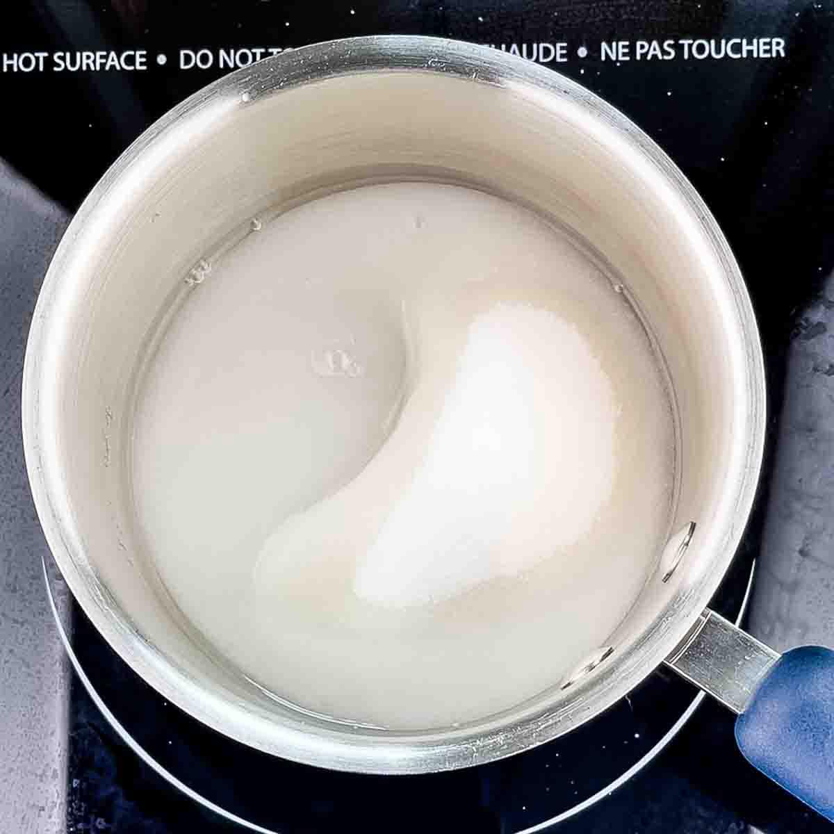 Equal parts water and sugar in a small saucepan.